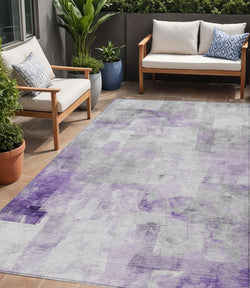 5 X 8 Lavender Gray And Ivory Abstract Washable Indoor Outdoor Area Rug