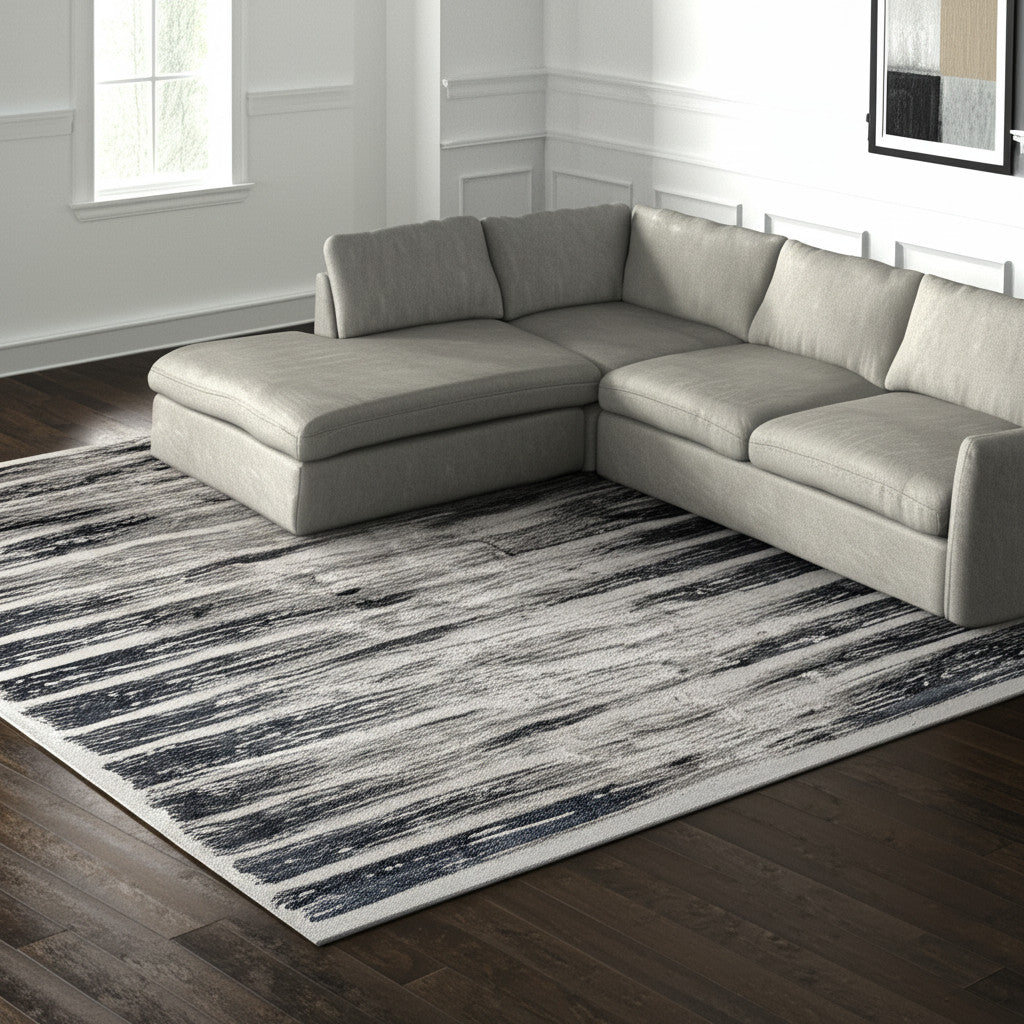 10' X 13' Gray And Black Abstract Distressed Area Rug