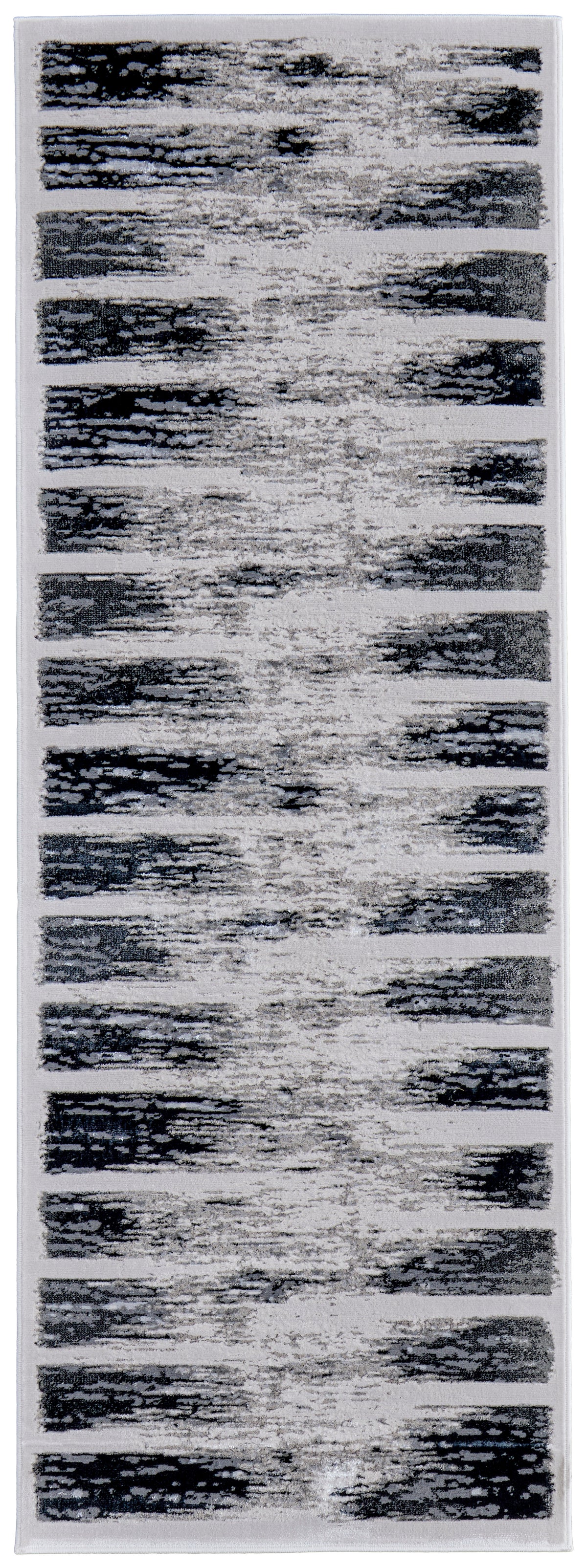 8' Gray And Black Abstract Distressed Runner Rug
