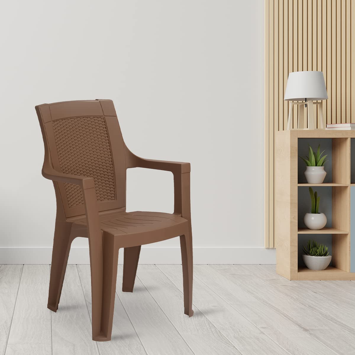 Nilkamal Plastic Chair For Living Room With Arm |Set Of 2 | 3 Year Warranty | For Home, Living Room, Outdoor | Rattan Dark Beige