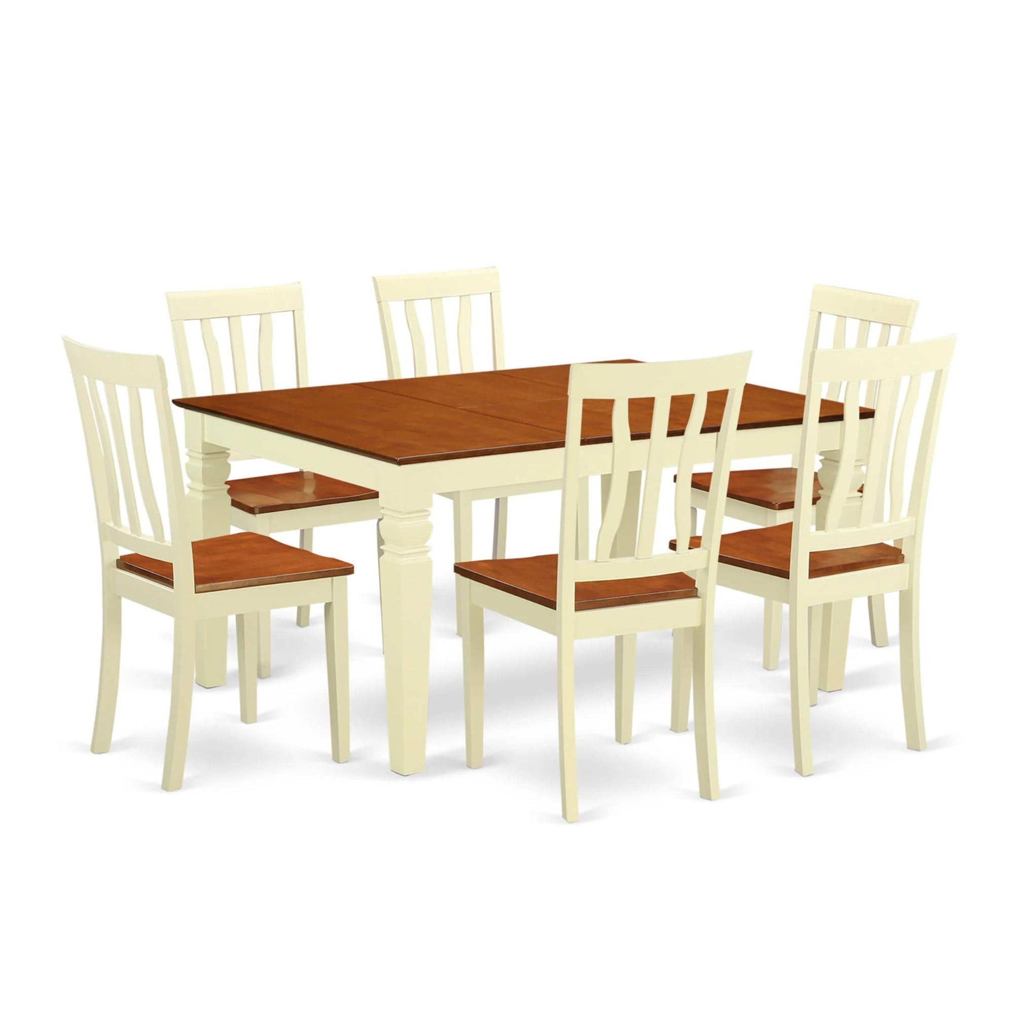 East West Furniture WEAN7-BMK-W 7 Piece Dining Table Set Consist of a Rectangle Dining Room Table with Butterfly Leaf and 6 Wood Seat Chairs, 42x60 Inch, Buttermilk & Cherry