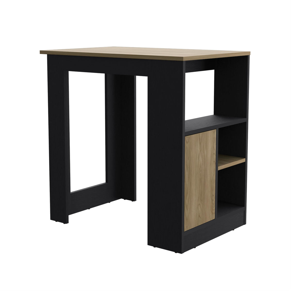 Depot EShop Kitchen Island with Side Shelves and Push to Open Cabinet Black & Natural Oak