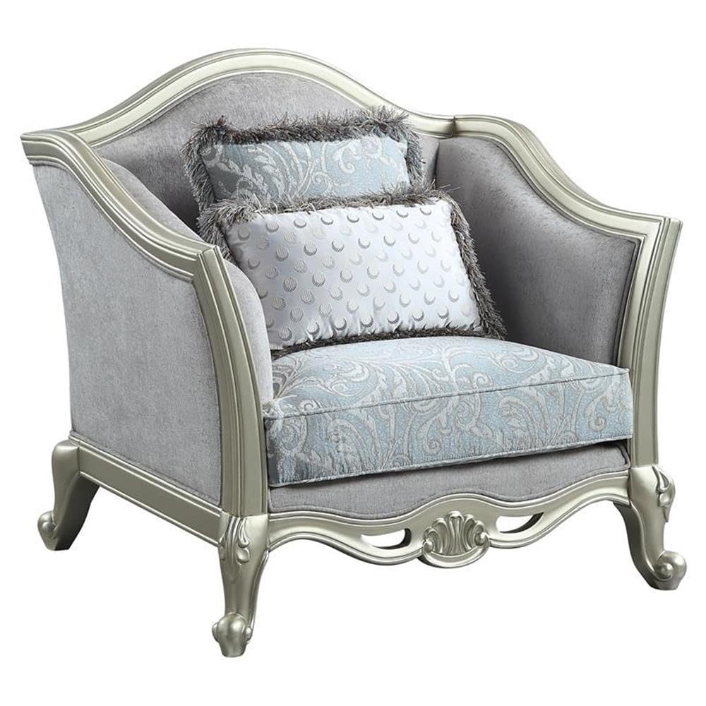Acme Furniture Linen Upholstery Chair, Light Gray and Champagne