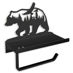 Bear Toilet Paper Holder with Shelf,Rustic Cabin Bathroom Decor, Farmhouse Forest Theme Kitchen Bathroom Decor, Black (A)