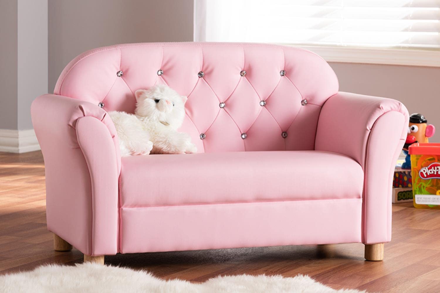 Baxton Studio Gemma Modern and Contemporary Pink Faux Leather 2-Seater Kids Loveseat