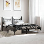 vidaXL 12'' Metal Queen Bed Frames with Headboard, Platform Bed Frame with Strong Metal Slats Support, Under Bed Storage, Noise Free, Black, Without Mattress