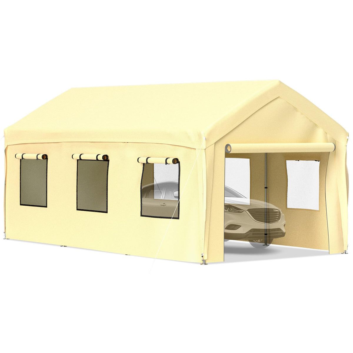 Vevor Carport 10X20 Ft Heavy Duty Canopy, Portable Garage Shelter With 8 Legs, Removable Sidewalls & Windows, Adjustable Peak He