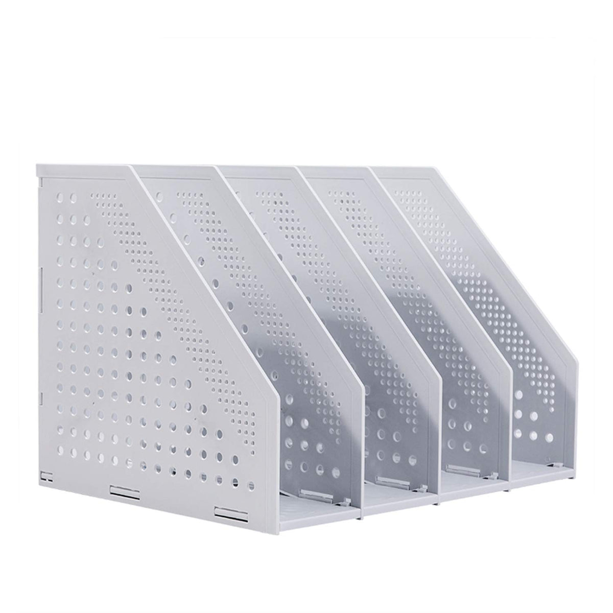 Leven Collapsible Magazine File Holder/Desk Organizer for Office Organization and Storage with 4 Vertical Compartments, Light Gr