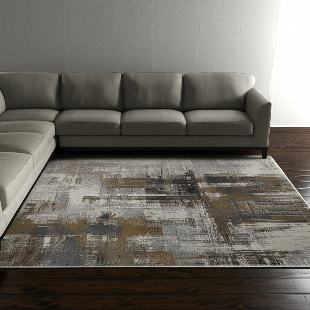 8' X 12' Gray And Brown Abstract Area Rug