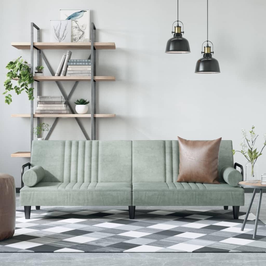 vidaXL Elegant Light Gray Velvet Sofa Bed with Armrests - Versatile and Durable Sleeper Sofa - Stylish Modern Design - 100% Polyester Velvet, Foam Filling, and Plywood.