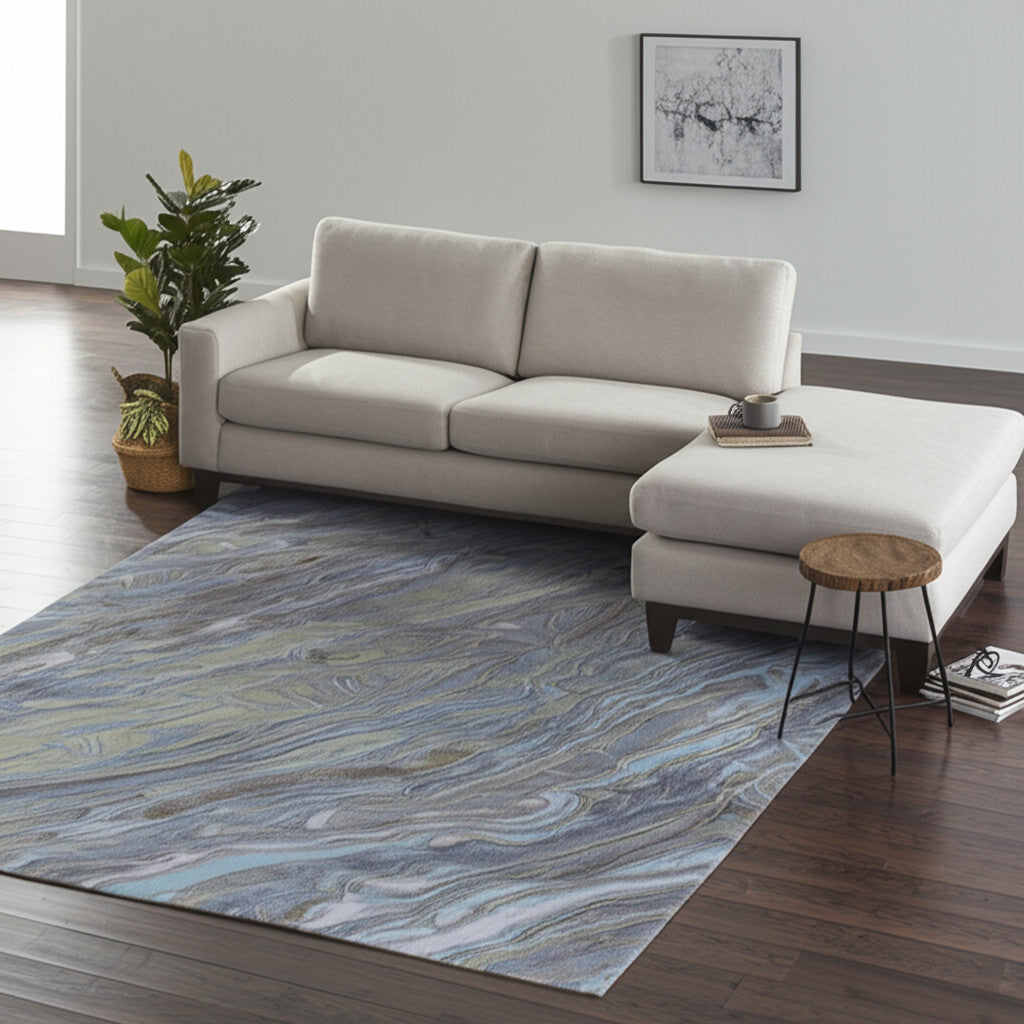10' X 14' Blue Green And Gray Abstract Hand Tufted Area Rug
