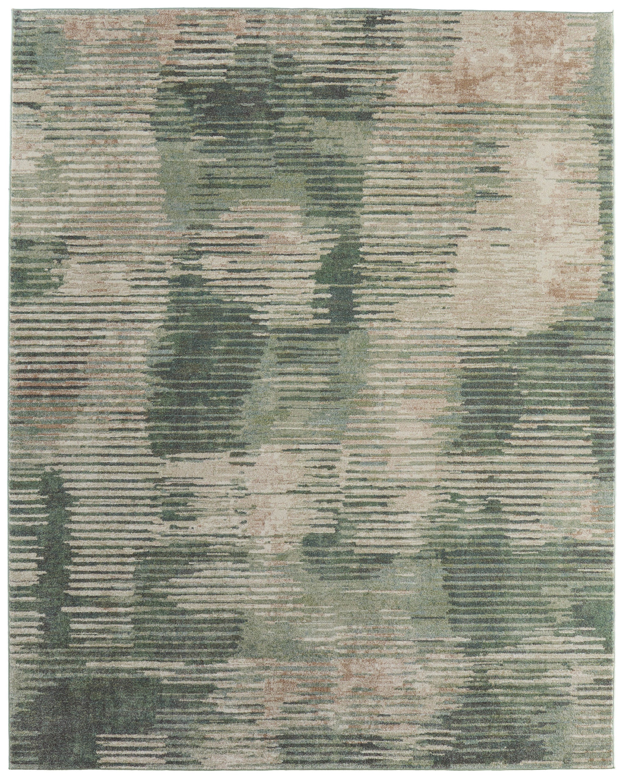 10' X 13' Green Ivory And Brown Abstract Distressed Area Rug