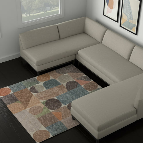 10' X 13' Ivory Brown And Blue Checkered Area Rug