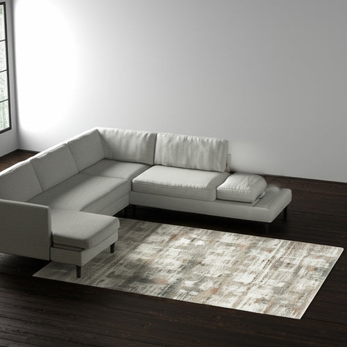 10' X 13' Ivory Gray And Green Abstract Distressed Area Rug