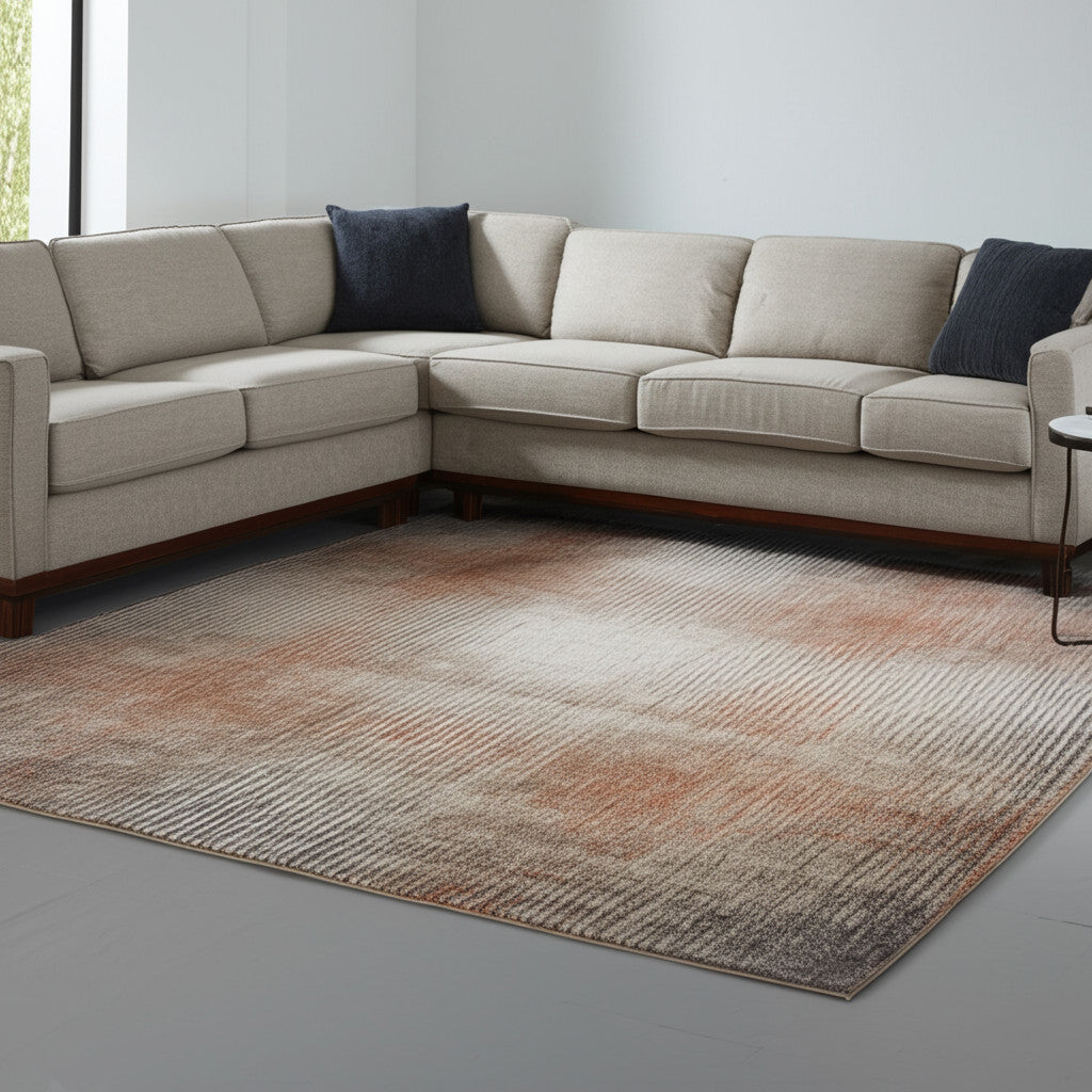 10' X 13' Ivory Taupe And Pink Abstract Area Rug