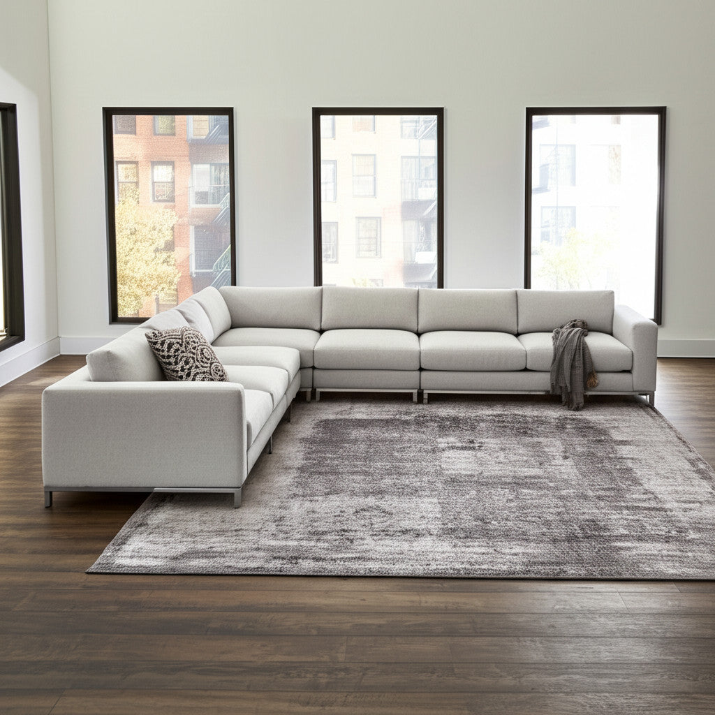 10' X 13' Gray Black And Taupe Abstract Distressed Area Rug