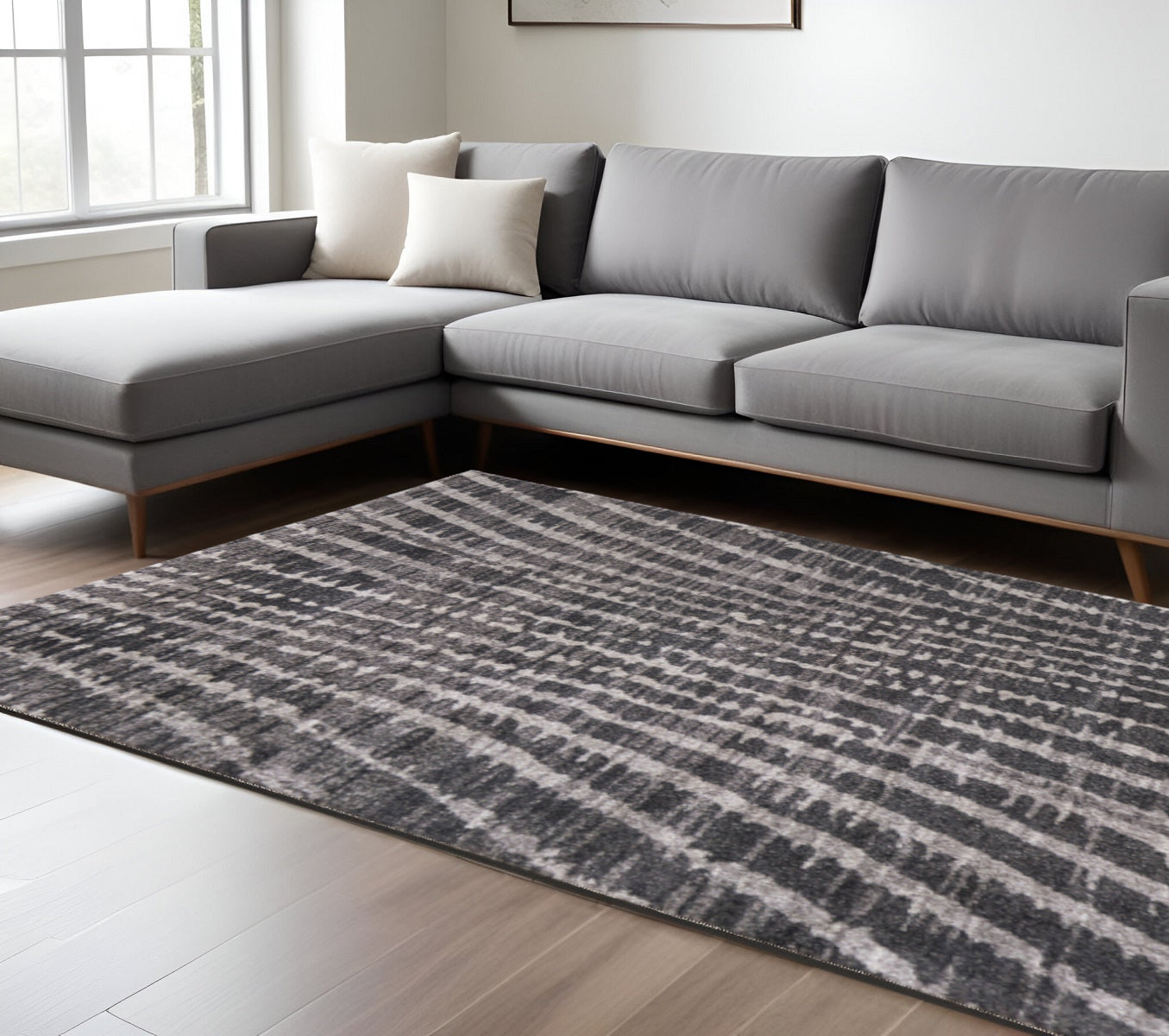 10' X 13' Black Gray And Ivory Abstract Area Rug