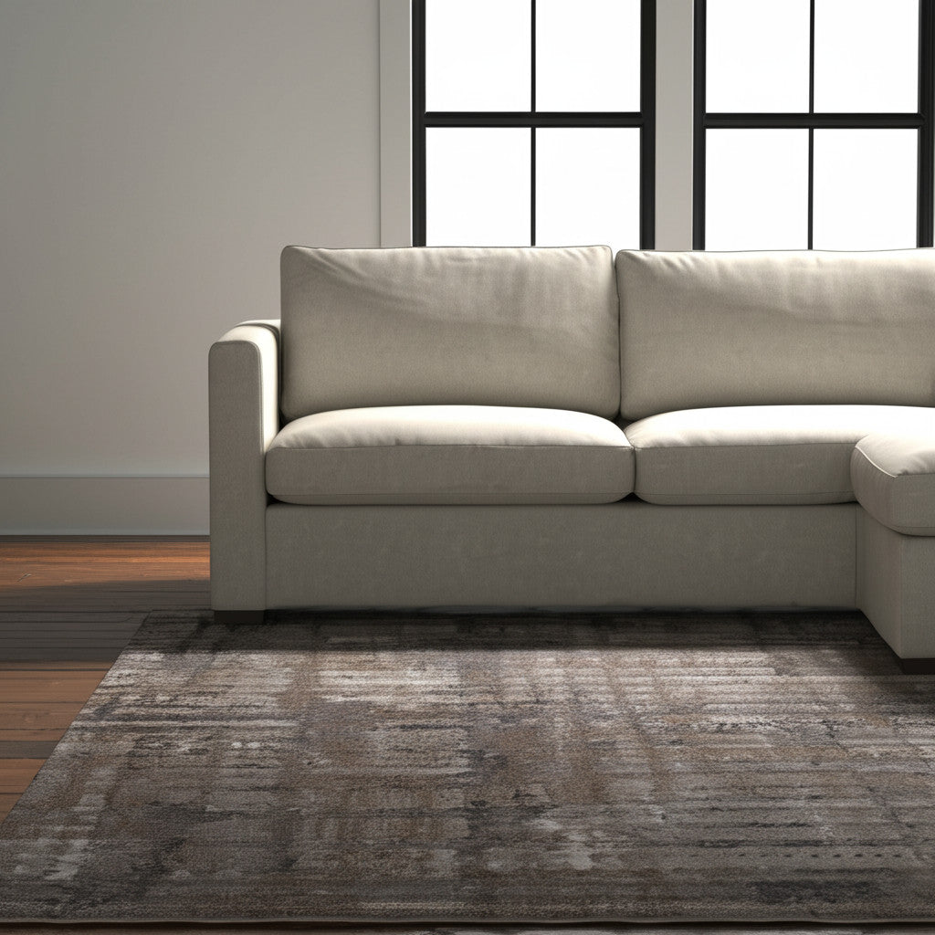 12' X 15' Brown Tan And Ivory Abstract Distressed Area Rug
