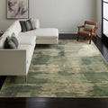 12' X 15' Green Ivory And Brown Abstract Distressed Area Rug