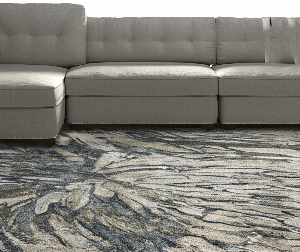 12' X 15' Gray Green And Ivory Abstract Area Rug