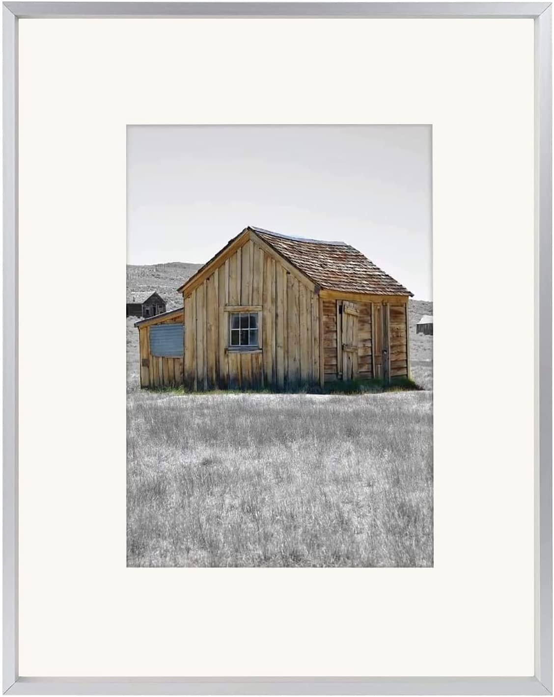 Golden State Art, 8x10 Aluminum Photo Frame for 5x7 Pictures with Ivory Mat Easel Stand for Tabletop Display - Wall Display - Gr