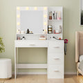 JUMMICO 39.3 Vanity Desk with LED Lighted Mirror &Power Outlet, Makeup Vanity Table with 4 Large Drawers and 3 Storage Shelves