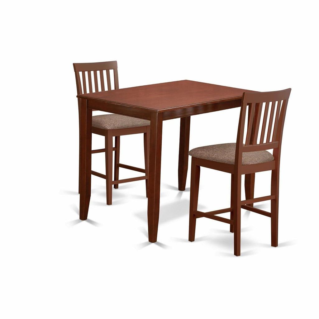 East West Furniture BUVN3-MAH-C Buckland 3 Piece Kitchen Counter Height Dining Set Contains a Rectangle Pub Table and 2 Linen Fabric Upholstered Chairs, 30x48 Inch, Mahogany