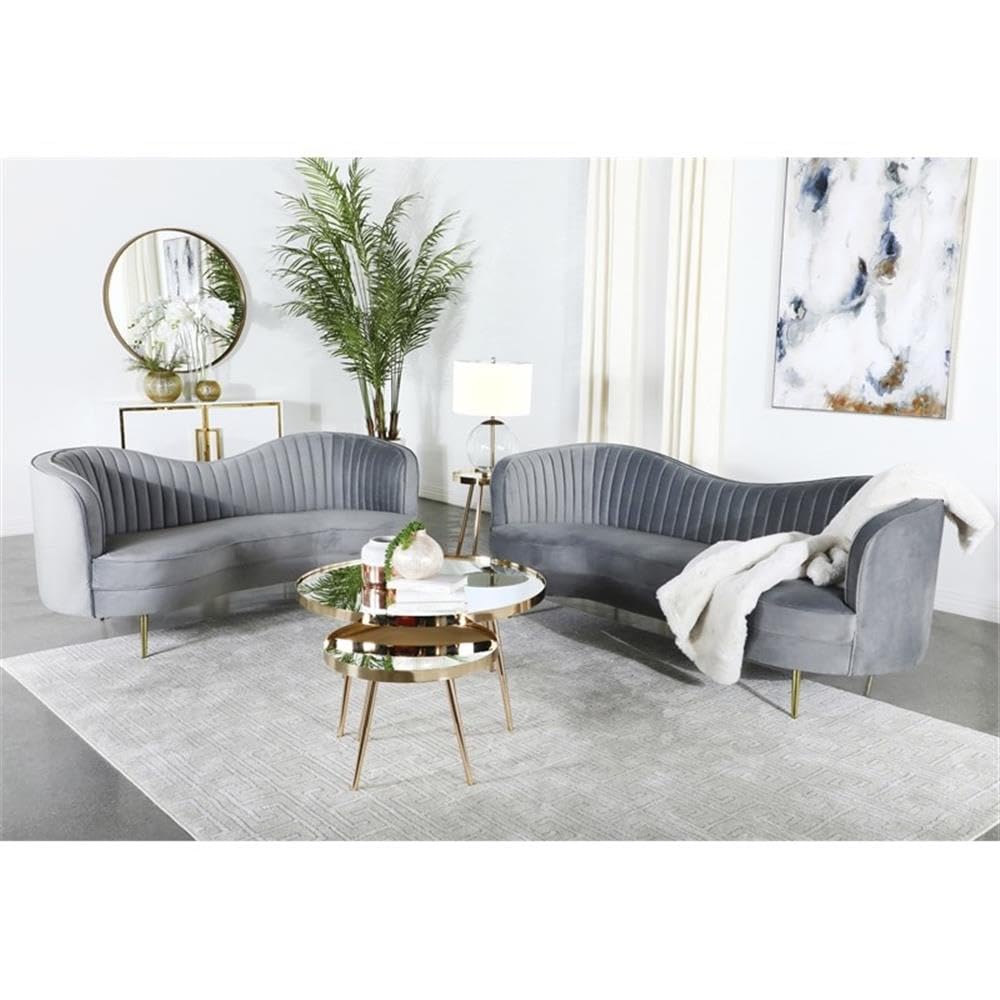 Coaster Home Furnishings Sophia 2-Piece Upholstered Living Room Set with Camel Back Grey and Gold