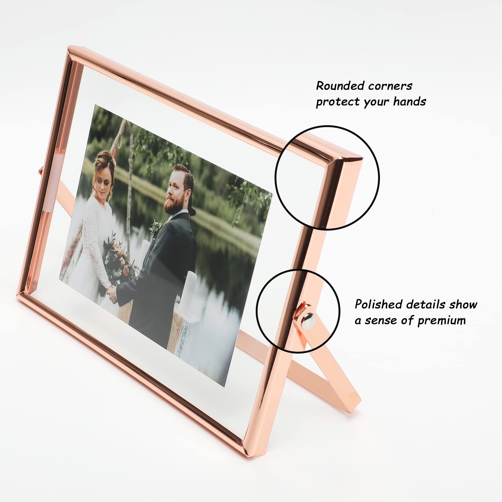 Ahago Rose Gold Floating Frame (5X7   , Horizontal), For Picture Sizes 4X6, 3X5, 2X3, Tabletop Shelf Photo Frame, Home Or Office