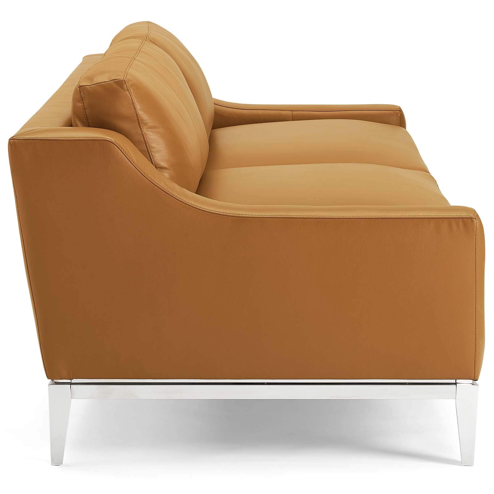 Modway Harness 83.5&quot; Leather Sofa In Tan With Stainless Steel Base