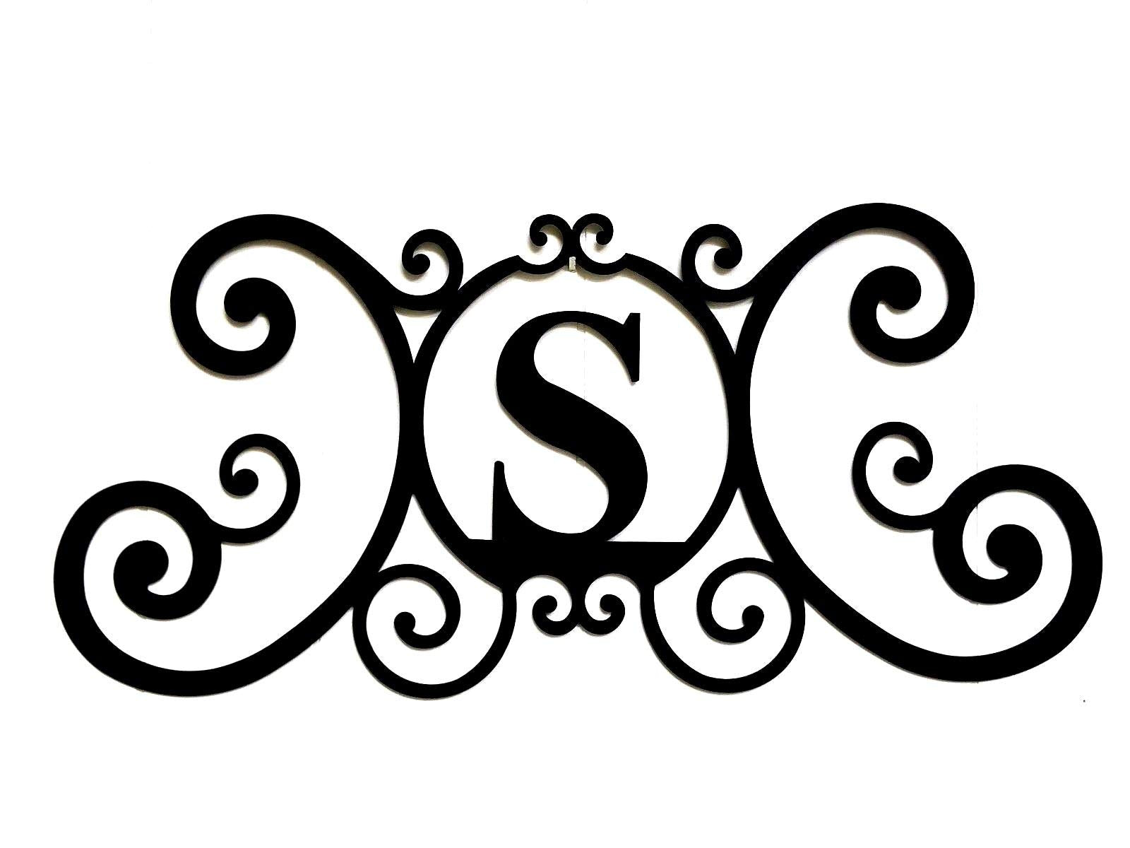 Bookishbunny Monogram Initial Letter A-Z Wrought Iron Metal Scrolled Door Wall Decoration Plaque Art, 24 x 11 inch 2mm Thick (S)