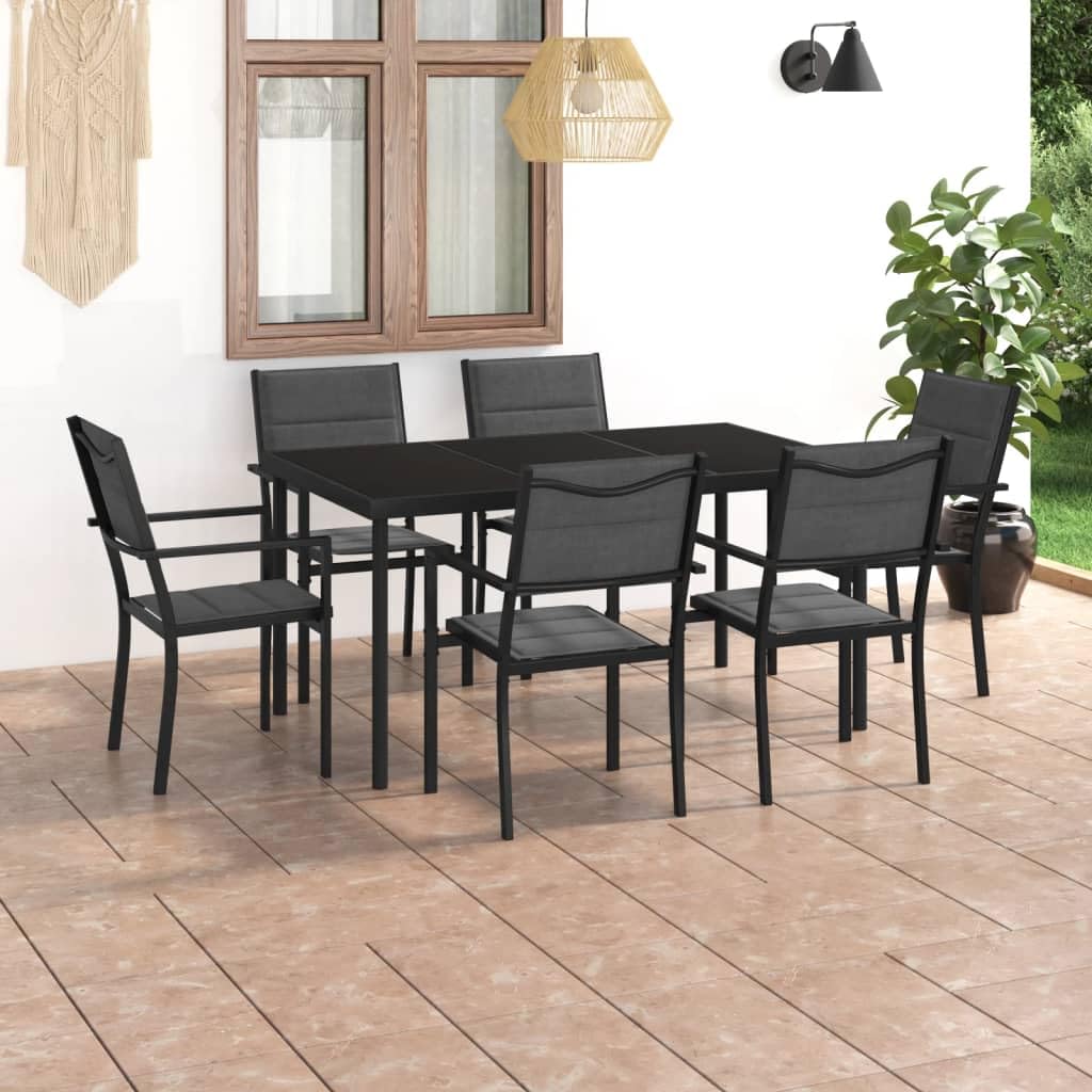 vidaXL Patio Dining Set 7 Piece Outdoor Garden Terrace Yard Patio Table and Chair Seating Seat Sitting Chair Dining Set Furniture Steel