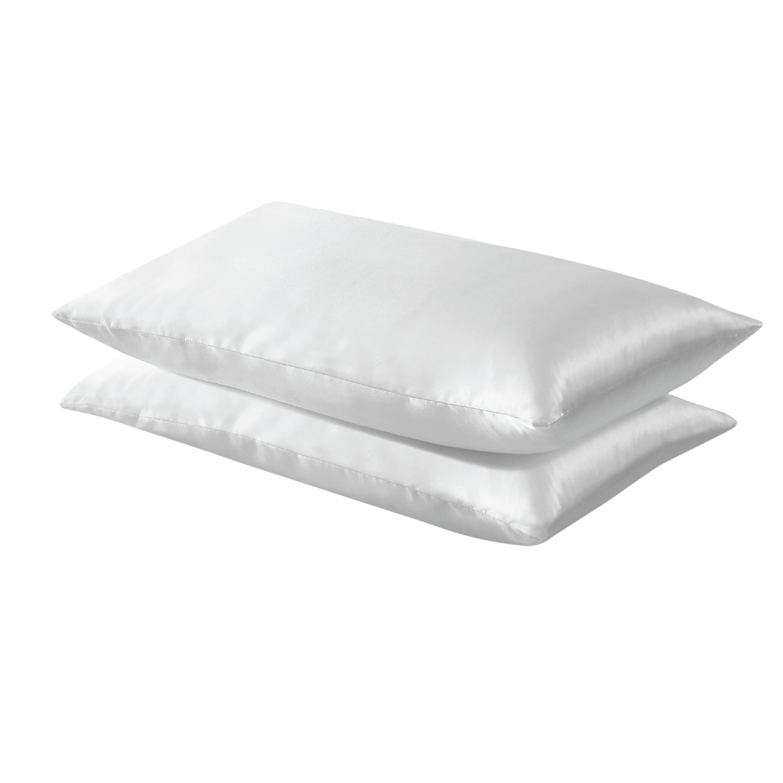 Silky Satin Beauty Bed Pillow Covers, Standard/Queen, White, 2-Pack