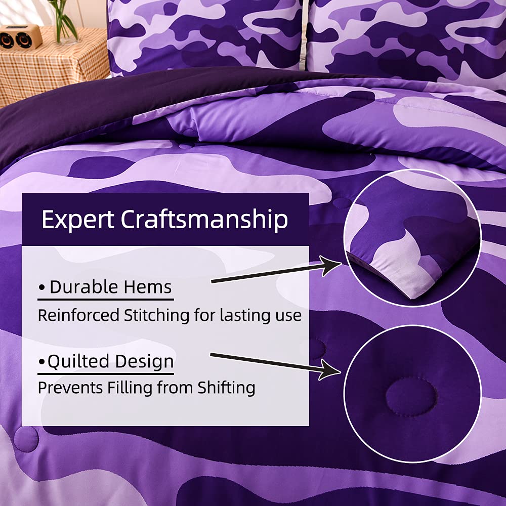Meeting Story Camo Twin Bedding Set Purple Camouflage Comforter Set, 3 Pcs One Comforter And Two Pillowcases All Season Lightwei