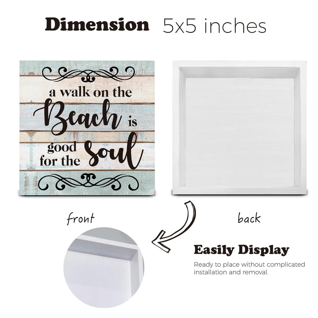 A Walk On The Beach Is Good For The Soul Wooden Box Sign Desk Decor, Beach House Wood Box Sign For Home Shelf Table Decoration 5
