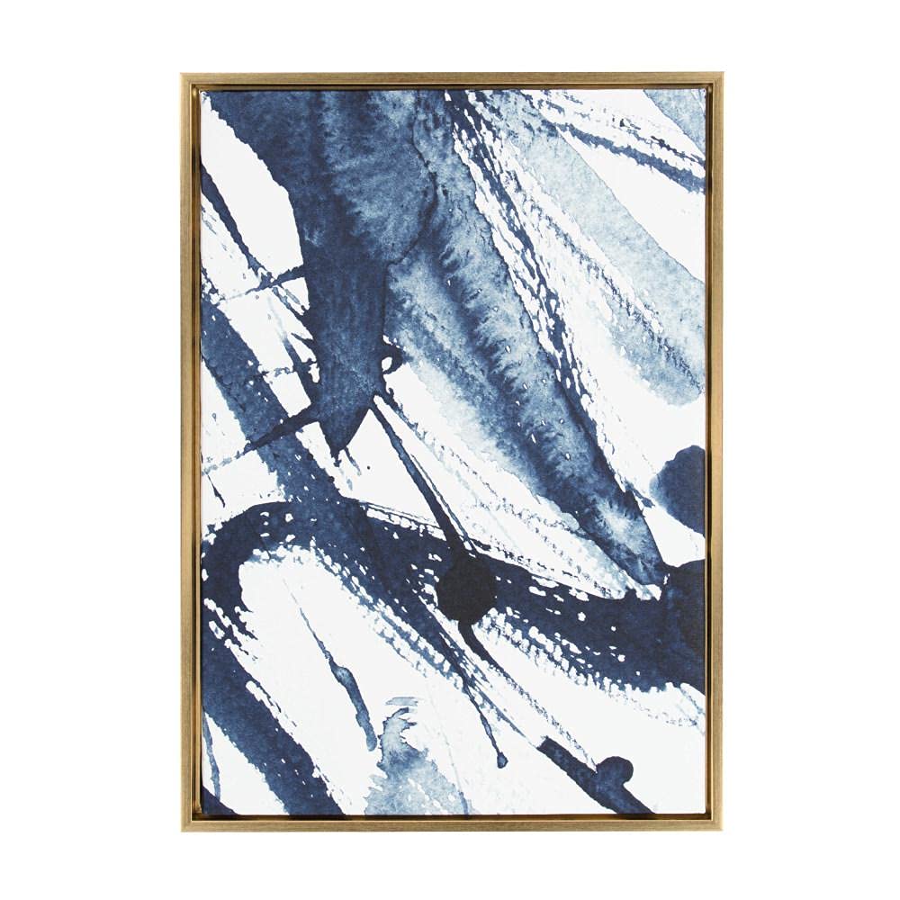 Kate and Laurel Sylvie Indigo Watercolor Abstract Print Framed Canvas Wall Art by Amy Peterson, 23x33 Gold