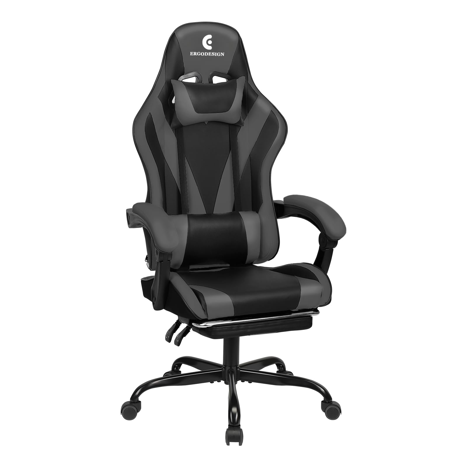 ErgoDesign Gaming Chair with Linkage Armrest & Footrest, High Back Video Gaming Chair, Black/Blue