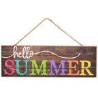 GiftWrap Etc. Rustic Wooden Hello Summer Sign - 15' x 5', Wood Wall Decor, Porch, Front Door, Summer Camp, Beach, Wreath, Swag