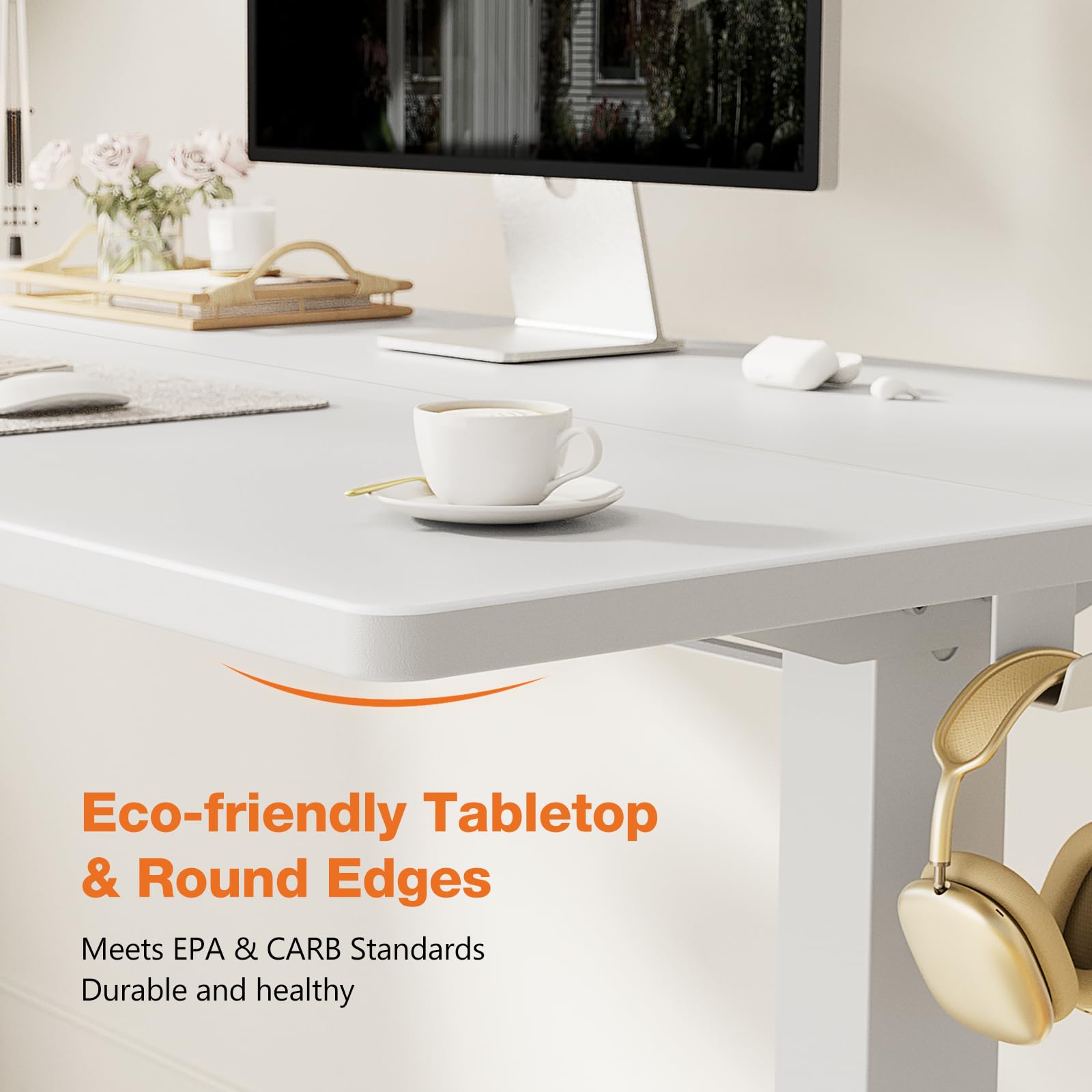 Sweetcrispy Standing Desk Adjustable Height, 48Inch Electric Sit Stand Up Desk For Home Office, Modern Rising Work Table For Computer Laptop, Lift Gaming Desk Sturdy Ergonomic Workstation, White