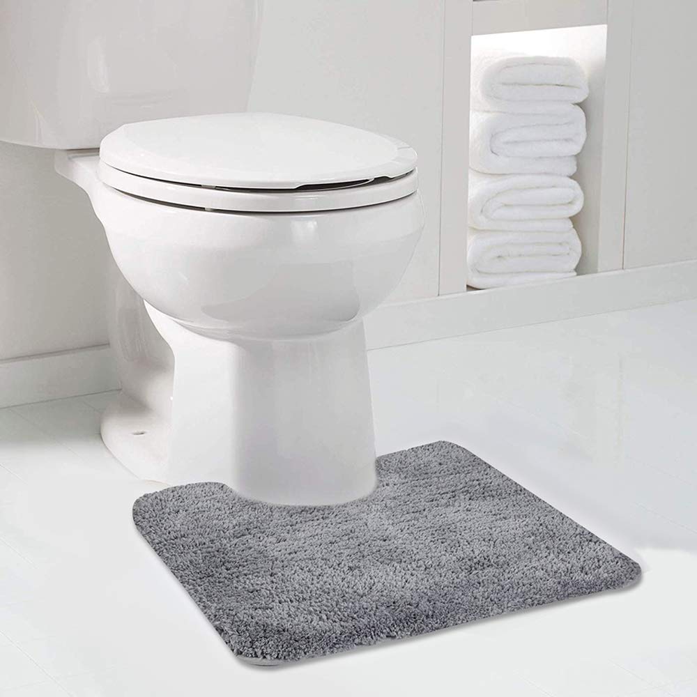 Walensee Bathroom Contour Rug (20x24, Grey) Non Slip Bath Mat for Water Absorbent Soft Microfiber Shaggy Machine Washable U Shap