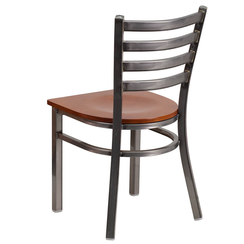 Flash Furniture Hercules Series Clear Coated Ladder Back Metal Restaurant Chair - Cherry Wood Seat