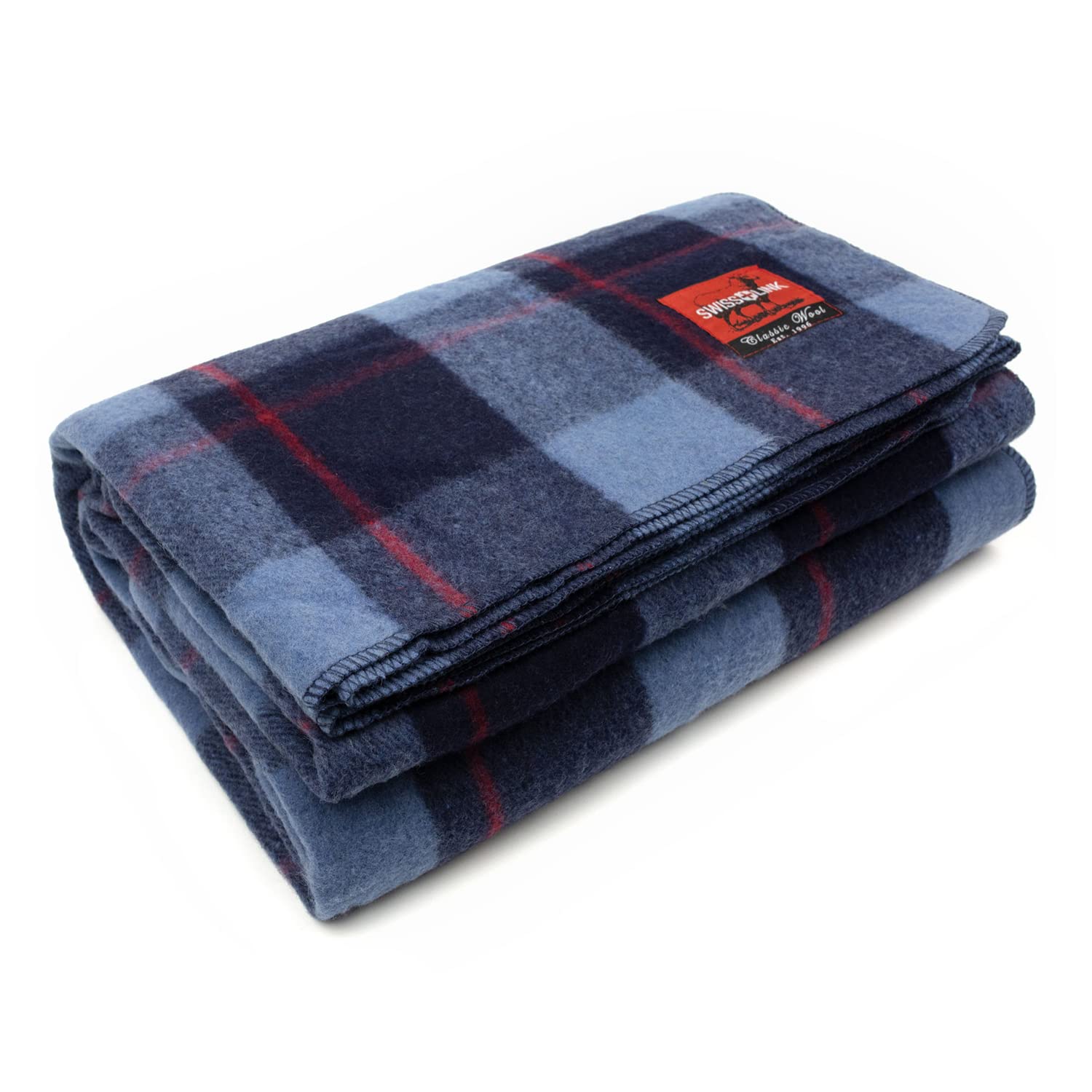 Swiss Link Military Surplus 90 X 62 Inch Insulating Indoor Outdoor Stain, Flame, And Water Resisting Classic Wool Plaid Washable