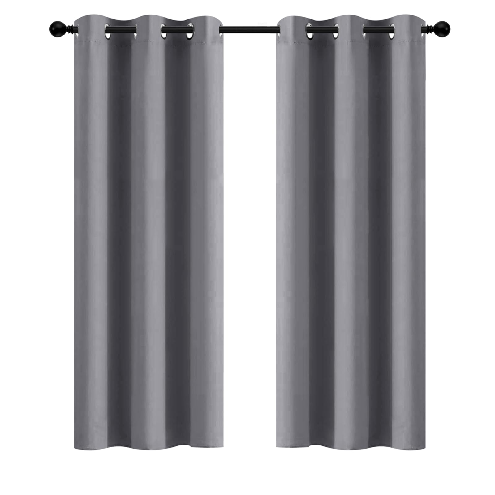 Yakamok Room Darkening Gray Blackout Curtains Thermal Insulated Grommet Curtain Panels For Bedroom, 42W X 72L, Grey, 2 Panels