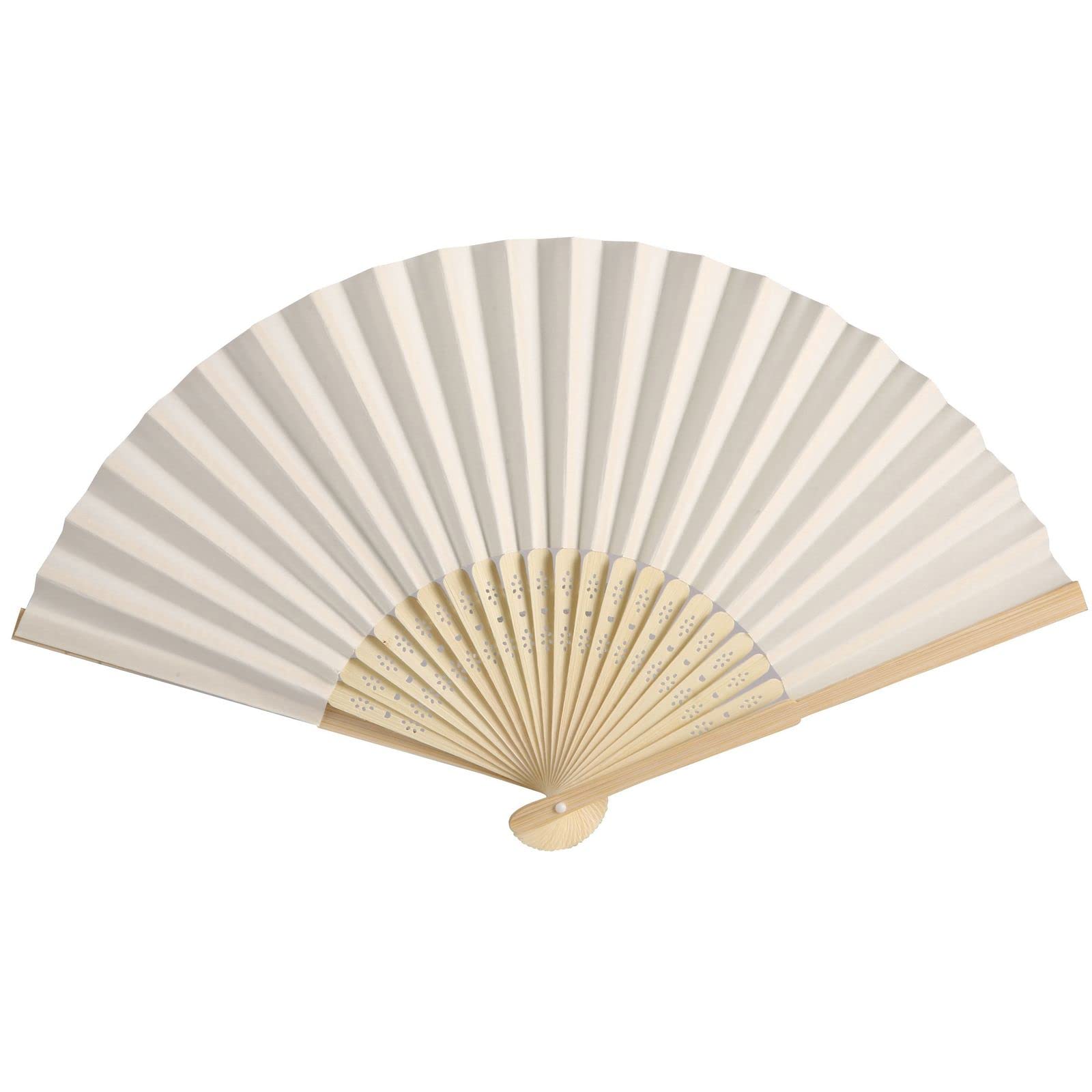 Sl Crafts 50Pcs Paper Hand Fan With Organza Bags Bamboo Handheld Folding Fan Decorative Paper Fan Wedding Party Favors (Cream)