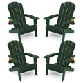 Yefu Adirondack Chair, Foldable Oversized Plastic Adirondack Chair Set Of 4 With Cup Holder, Patio Chair With Weather Resistant For Outside Deck Lawn, Weight Capacity Up To 400 Lbs –Green