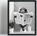 Biufo Monkey on Toilet Framed Canvas Wall Art Print Animal Poster Decor for Bedroom Bathroom (8x10)