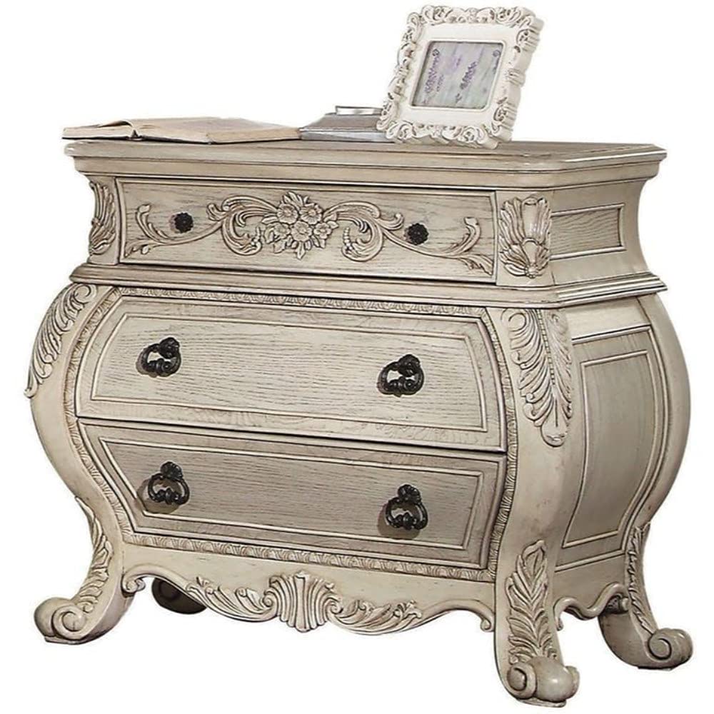 Benjara Benzara Wooden Curved Nightstand With Drawers, Ivory
