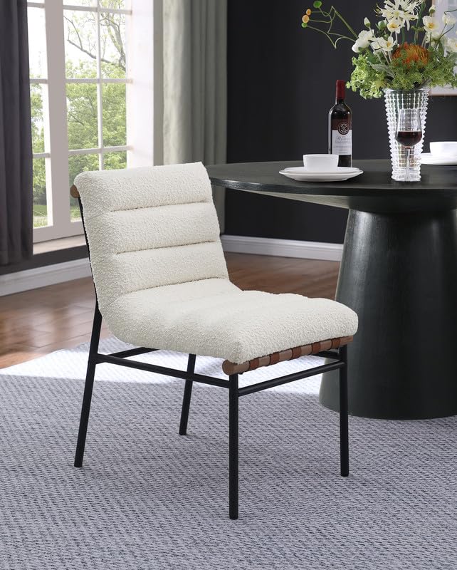 LILOLA LIVING Lahni White Boucle Fabric Set of 2 Dining Chair with Black Iron Legs