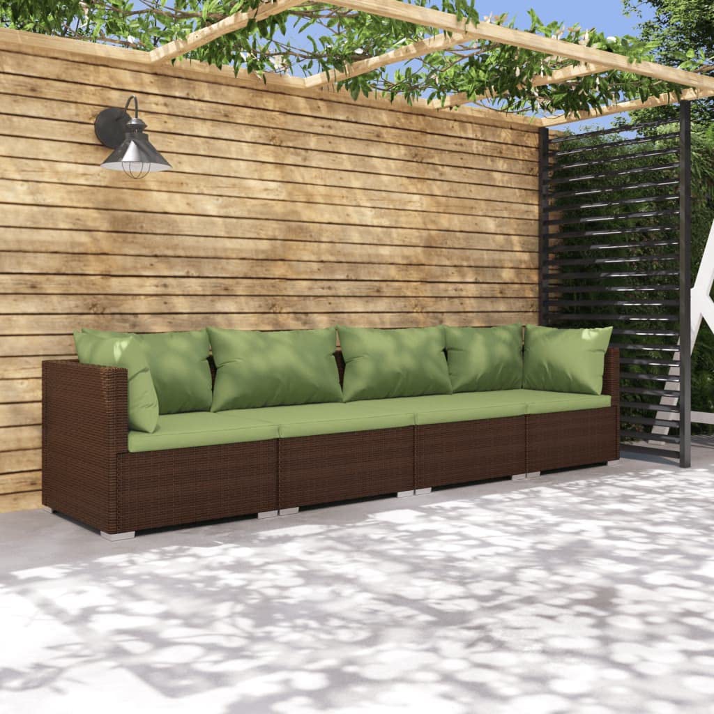 vidaXL Brown Patio Furniture - Green Cushion - 4 Seats - Thumbnail 2