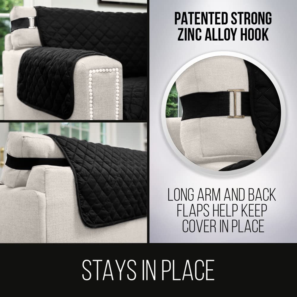 Sofa Shield Patented Sectional Slip Cover, Large Cushion Protector, Reversible Stain And Dog Tear Resistant Slipcover, Quilted Microfiber 30X30” Seat, Washable Covers For Dogs Pets Kids, Black Gray
